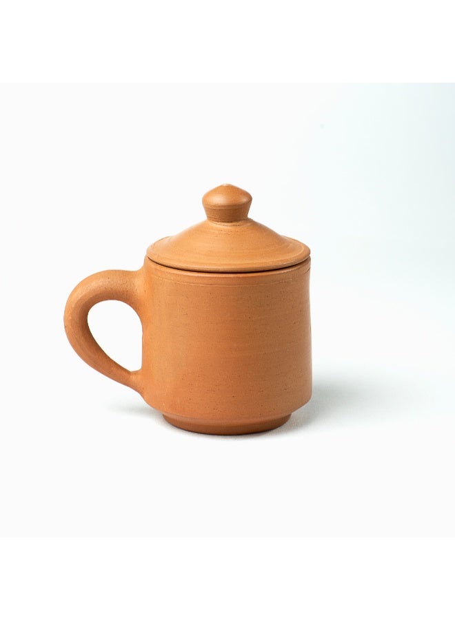 ARK Terracotta Mug with Lid – Handmade Clay Coffee & Tea Cup, Earthenware Mug for Hot & Cold Drinks, Reusable Rustic Drinkware - 8x8 cm - 300 ml - Image 1