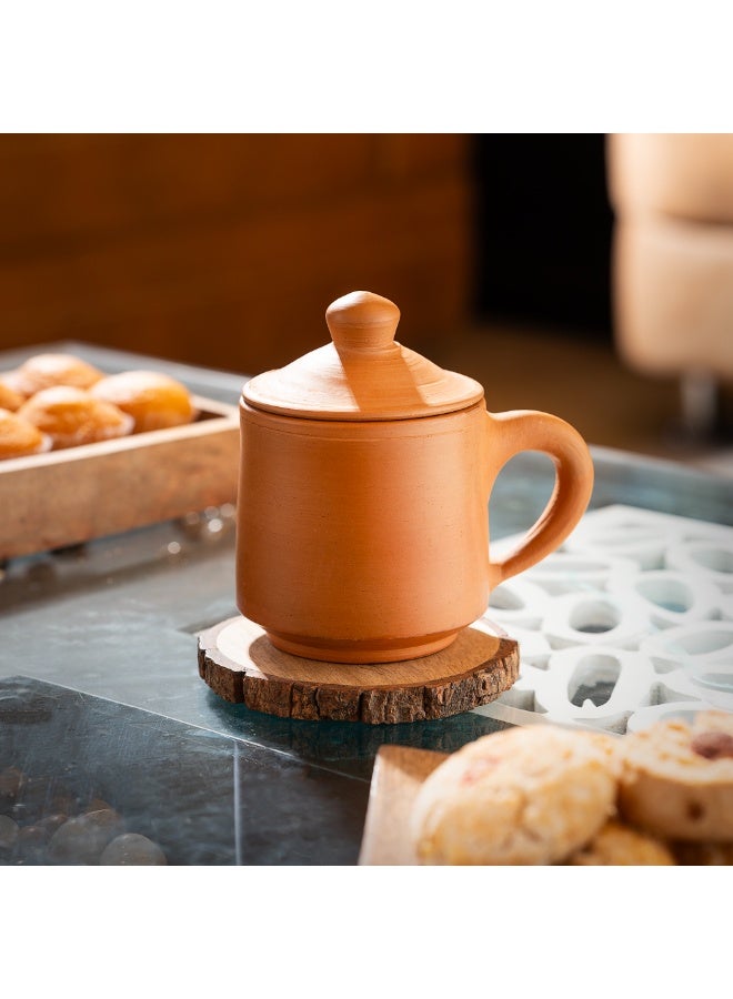 ARK Terracotta Mug with Lid – Handmade Clay Coffee & Tea Cup, Earthenware Mug for Hot & Cold Drinks, Reusable Rustic Drinkware - 8x8 cm - 300 ml - Image 2