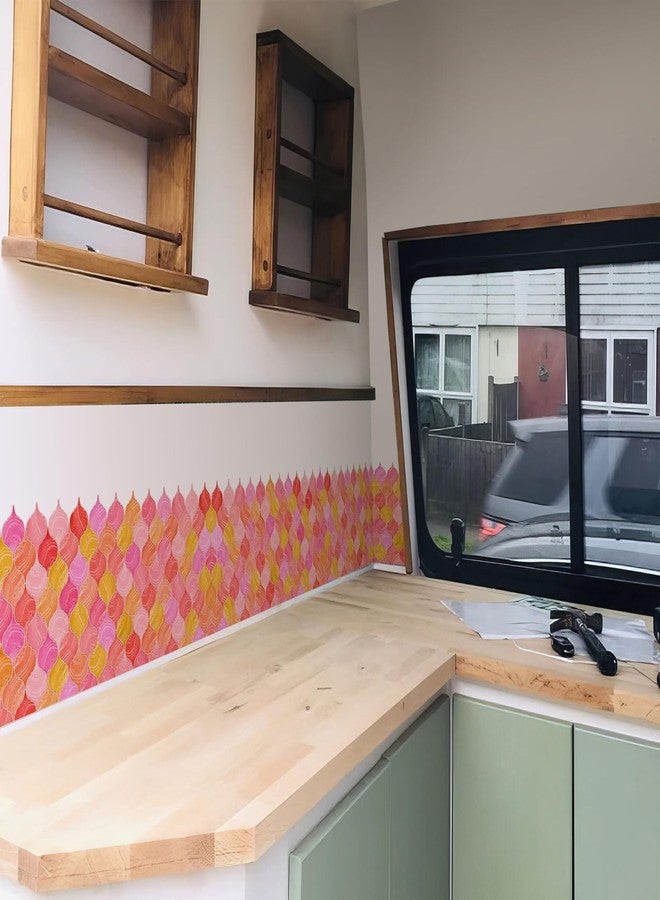 WallDesign فانوس فسيفسائي من WallDesign، بظلال برتقالية وحمراء - ملصق بلاط فينيل مقاوم للماء وسهل التنظيف، مقاس 2 قدم × 9.75 بوصة، مناسب لأسطح المطبخ، وأحواض الغسيل، والطاولات، والجدران، وغرف النوم، والخزائن. - Image 2