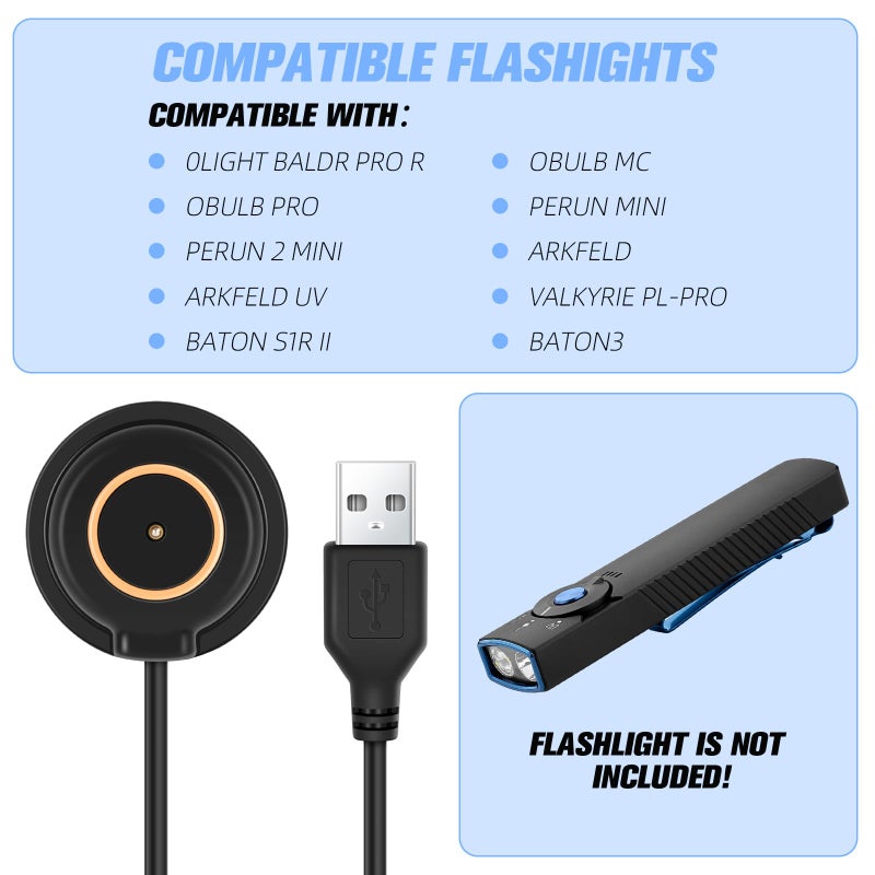 Gltire 2 Pack Upgraded MCC 3 Magnetic Charging Cable Fast Charge with Smart LED Indicator Compatible with Olight Baton 3/3 Pro/4 Odin Seeker 4 Flashlights - Image 2