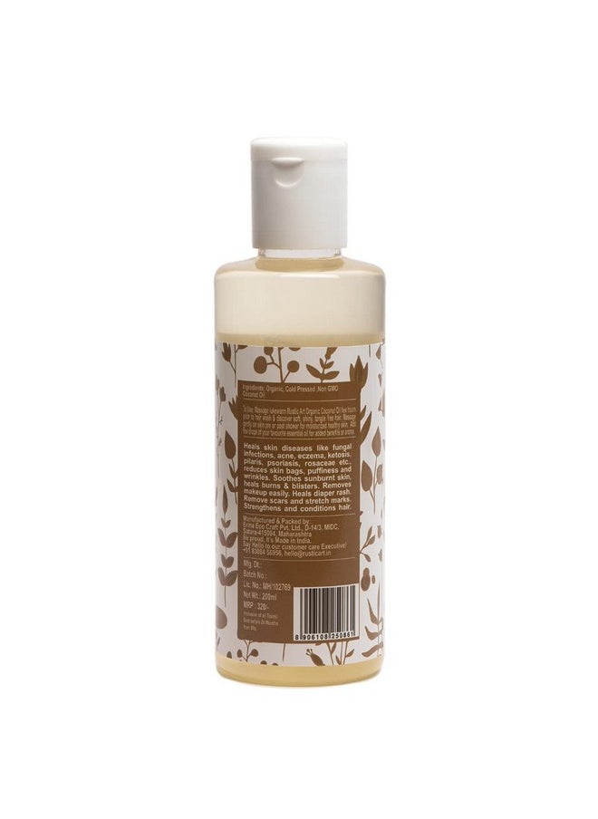 Rustic Art - Coconut Oil For Babies Kids Women & Men Organic & Coldpressed For Skin & Hair 200 Ml - Image 1