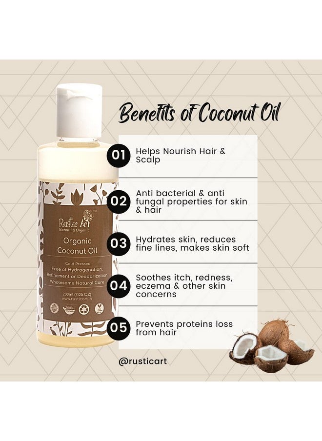Rustic Art - Coconut Oil For Babies Kids Women & Men Organic & Coldpressed For Skin & Hair 200 Ml - Image 1