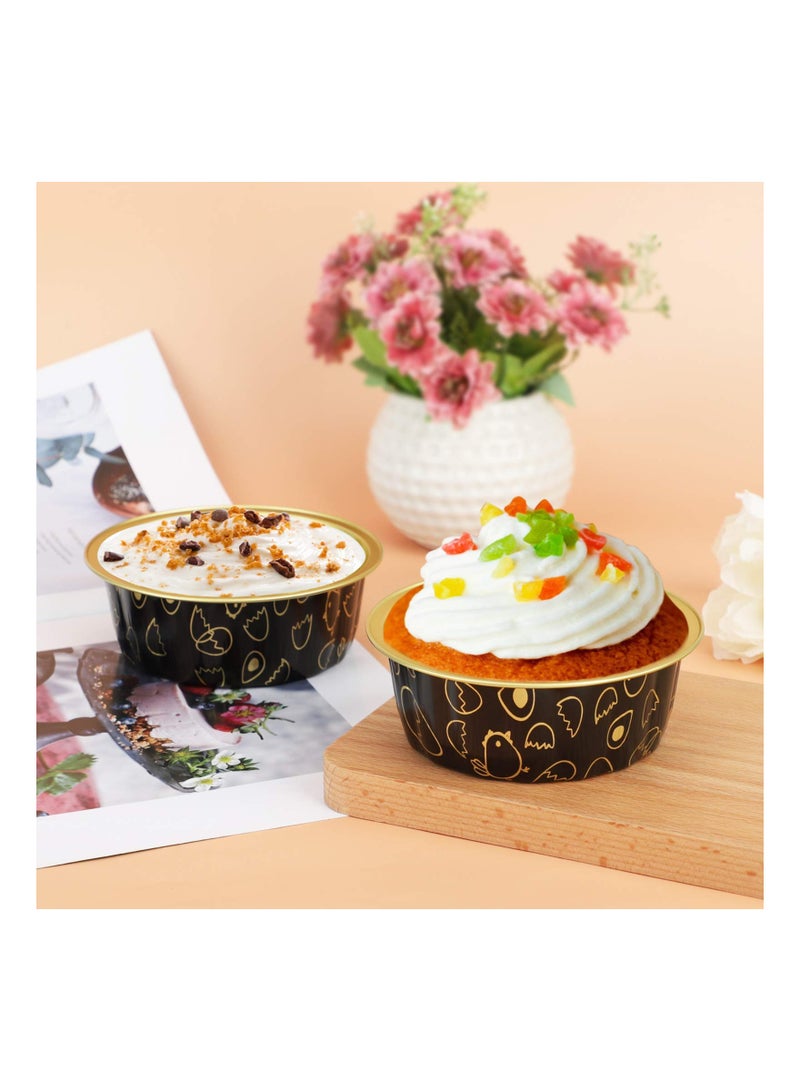SYOSI 8oz Disposable Cupcake Cups with Lids Ramekins Foil Black Gold Aluminum Creme Brulee Muffin Baking Mini Pudding Cake Tins for Party Wedding Birthday 50 Pack - Image 2