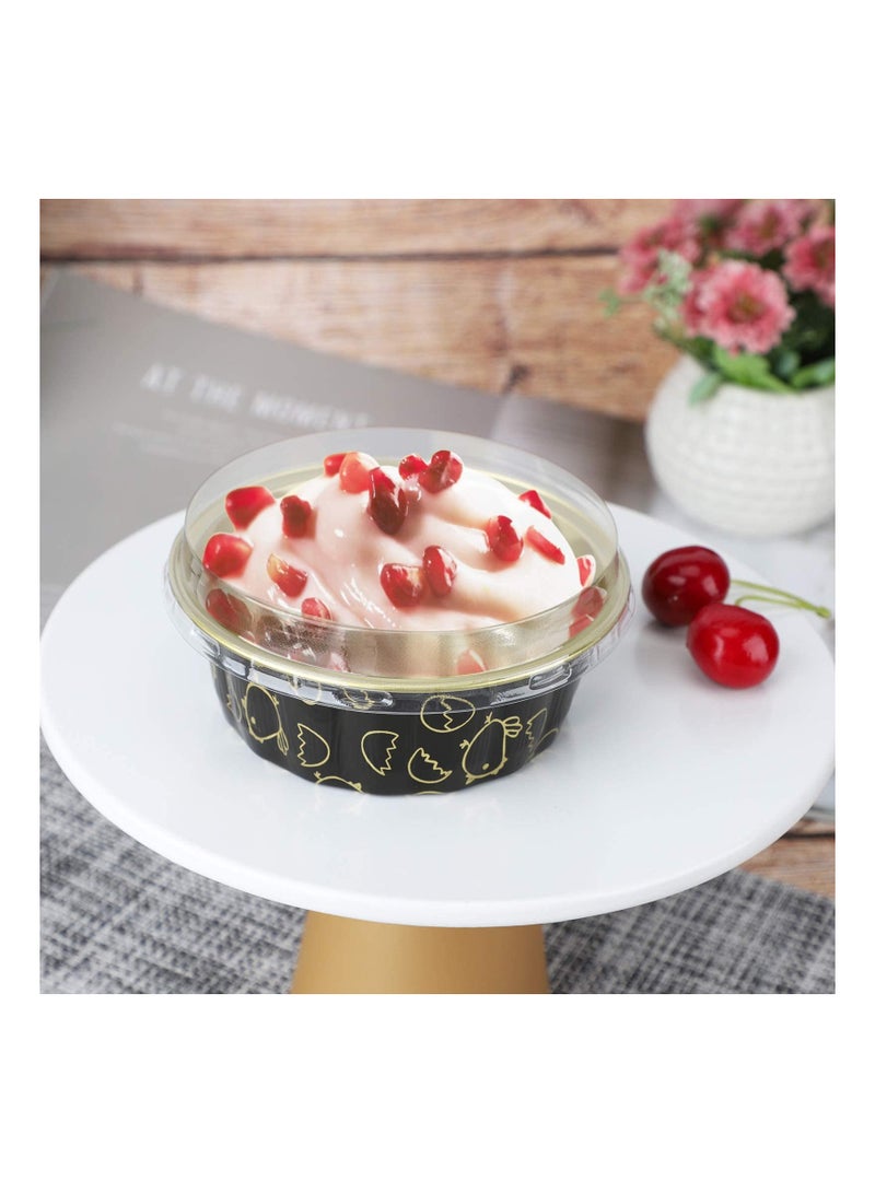 SYOSI 8oz Disposable Cupcake Cups with Lids Ramekins Foil Black Gold Aluminum Creme Brulee Muffin Baking Mini Pudding Cake Tins for Party Wedding Birthday 50 Pack - Image 3