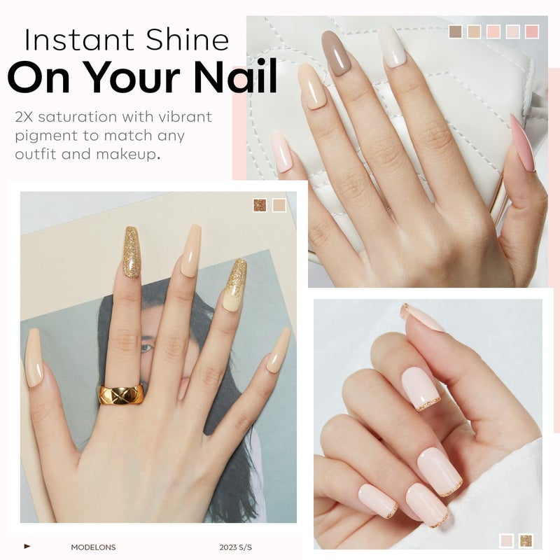 modelones Nude Gel Nail Polish Set, 6 Colors Glitter Neutral Pink Gel Polish Brown Tan All Seasons Skin Tones Soak Off LED Soapnails Manicure Salon DIY Home Starter Kit Holiday Gift for Women Girl - Image 4