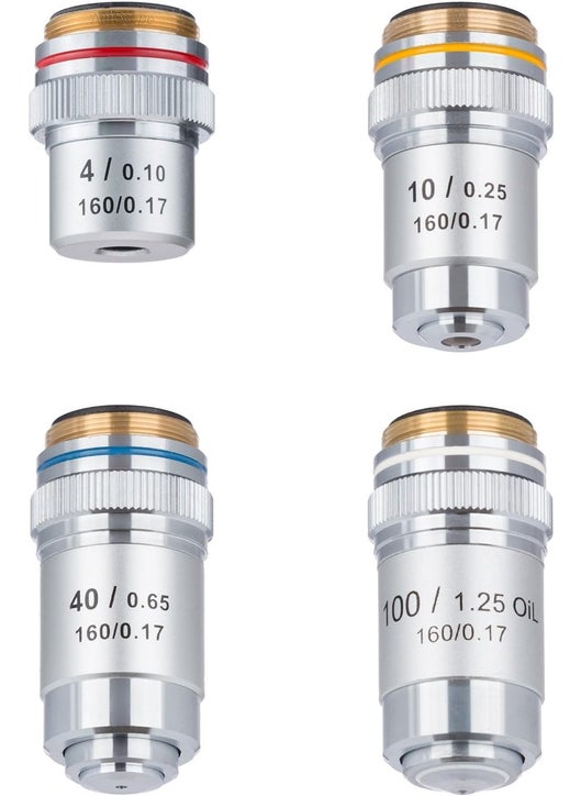 AmScope 4X100X Four Achromatic Objective Lens Set