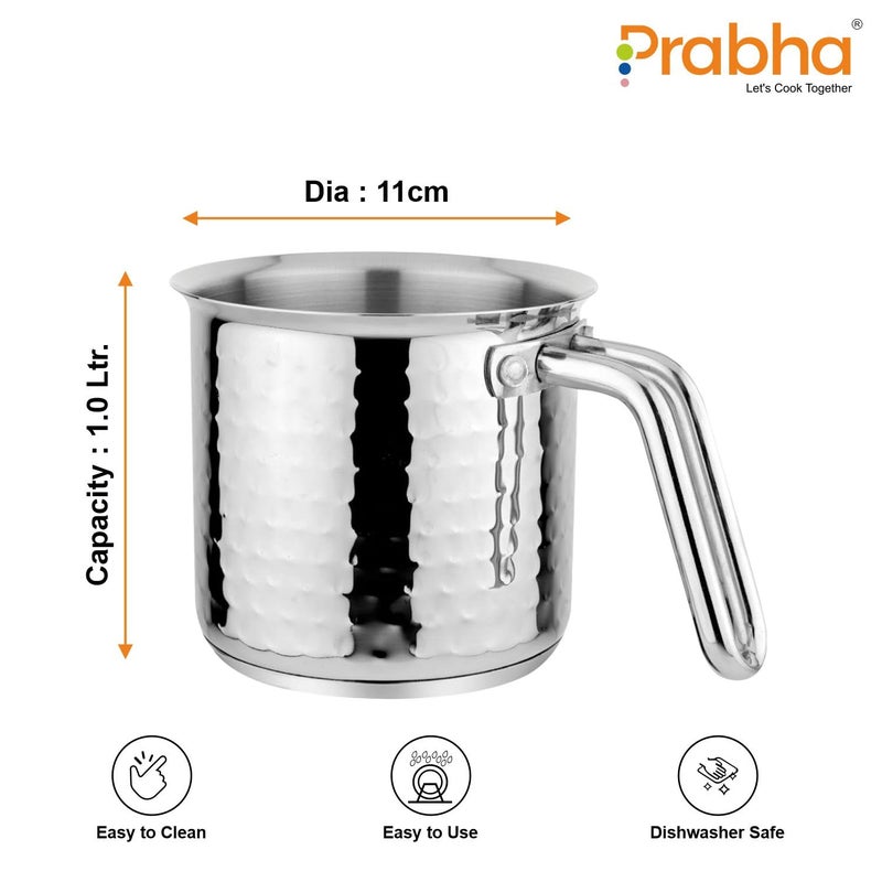 Prabha Heavy Gauge Stainless Steel Hammered Milk Pot Milk Boiler EggTea Boiler Encapsulated Base Compatible with Induction Gas Stove11cm 11Litre Without Lid Silver - Image 2