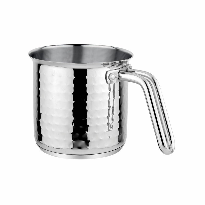 Prabha Heavy Gauge Stainless Steel Hammered Milk Pot Milk Boiler EggTea Boiler Encapsulated Base Compatible with Induction Gas Stove11cm 11Litre Without Lid Silver - Image 1
