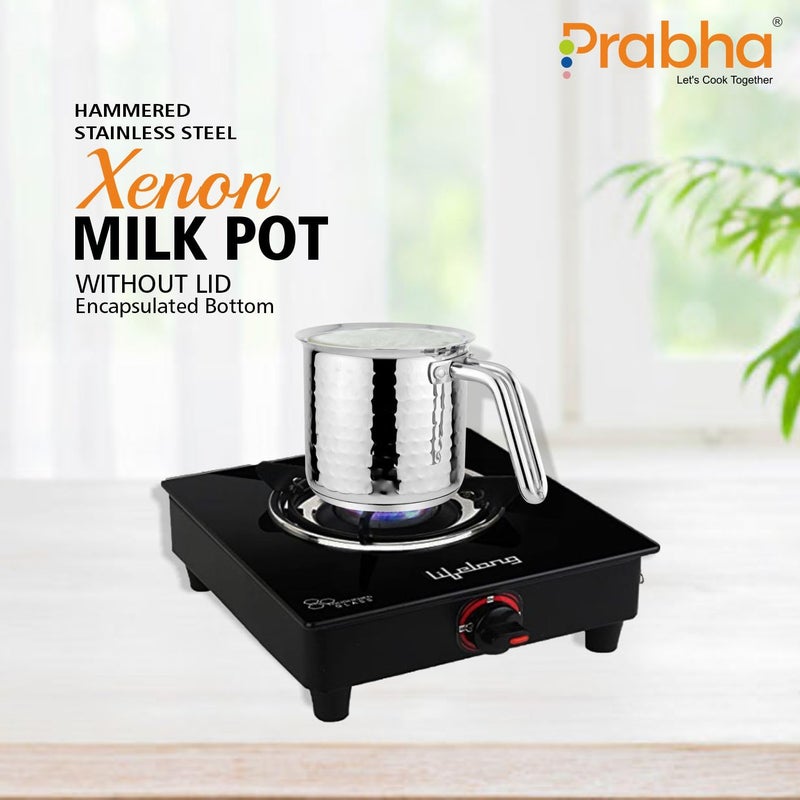 Prabha Heavy Gauge Stainless Steel Hammered Milk Pot Milk Boiler EggTea Boiler Encapsulated Base Compatible with Induction Gas Stove11cm 11Litre Without Lid Silver - Image 4