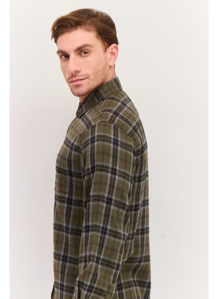 TRUE GRIT - Men Regular Fit Plaid Long Sleeves Casual Shirt, Green - Image 1