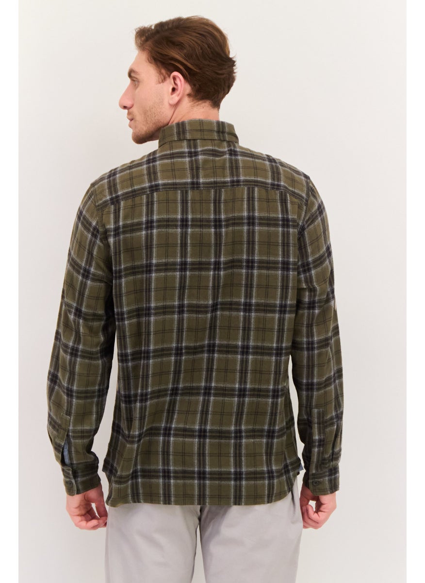 TRUE GRIT - Men Regular Fit Plaid Long Sleeves Casual Shirt, Green - Image 1