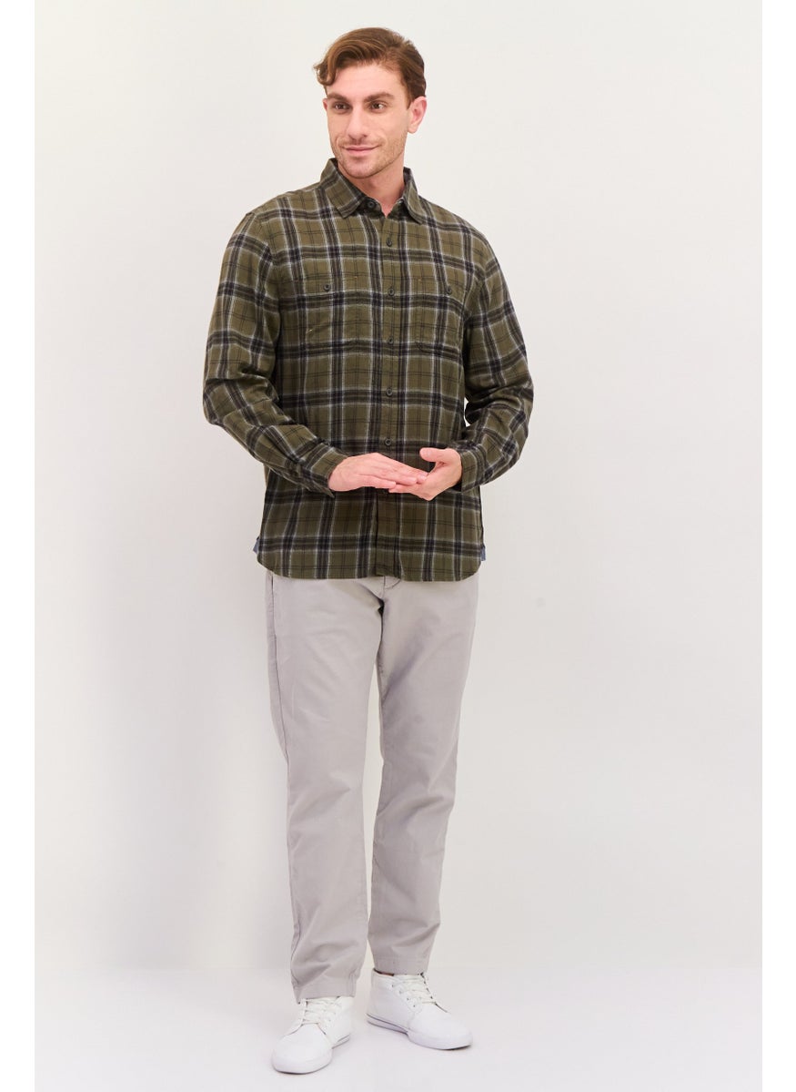 TRUE GRIT - Men Regular Fit Plaid Long Sleeves Casual Shirt, Green - Image 1