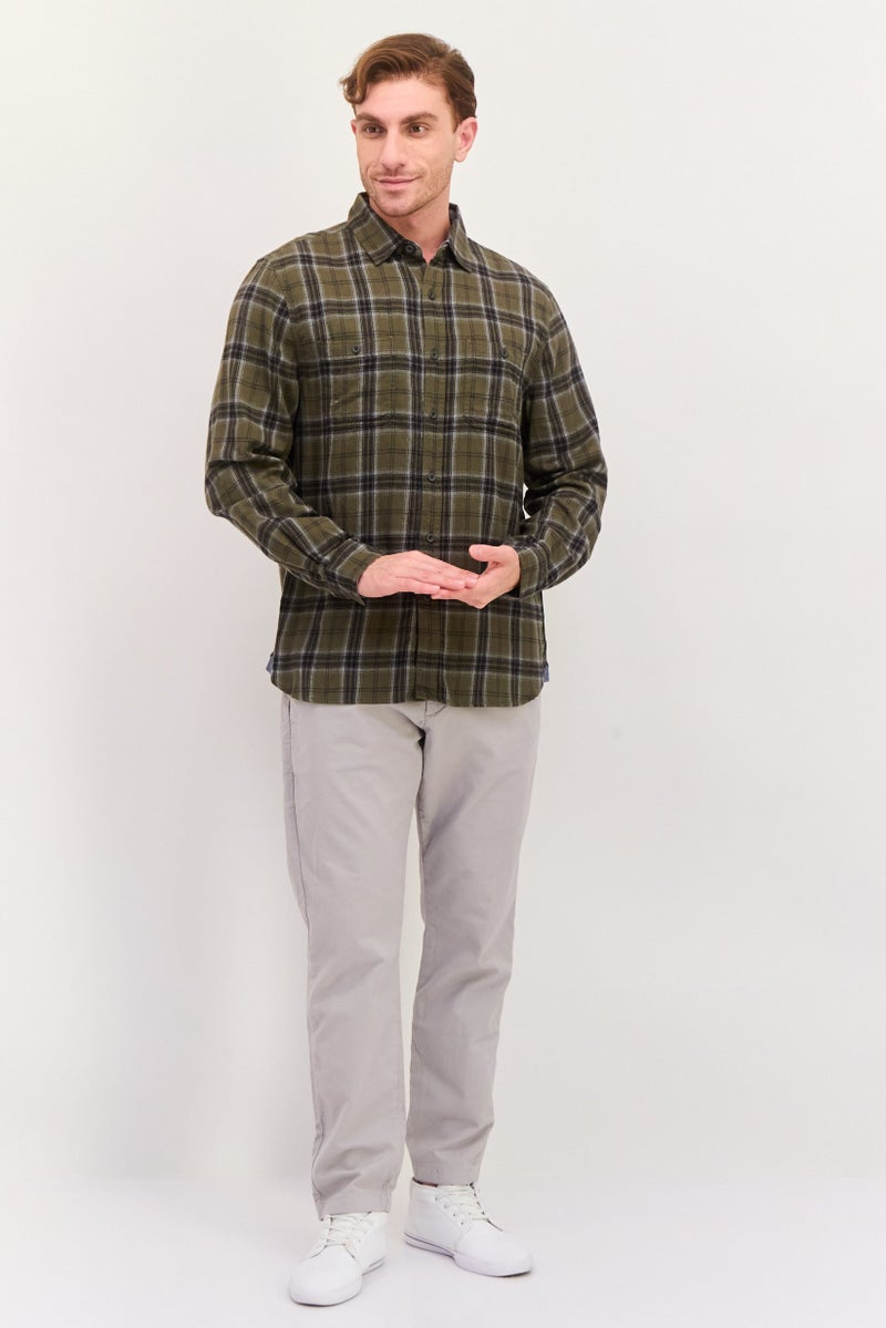 TRUE GRIT Men Regular Fit Plaid Long Sleeves Casual Shirt, Green - Image 4