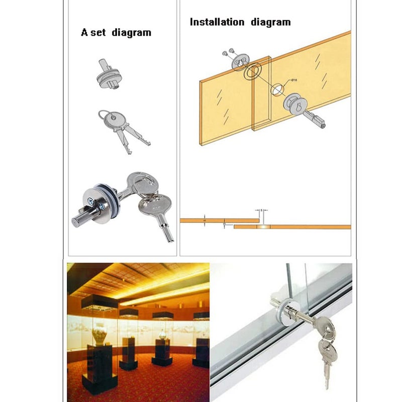 WANLIAN Glass Lock Sliding Door Lock with Key Display case Locks Suitable for Commodity Display Collection cabinets Sliding Glass Door cabinets Suitable for Thickness 0.12"-0.23" - Image 3