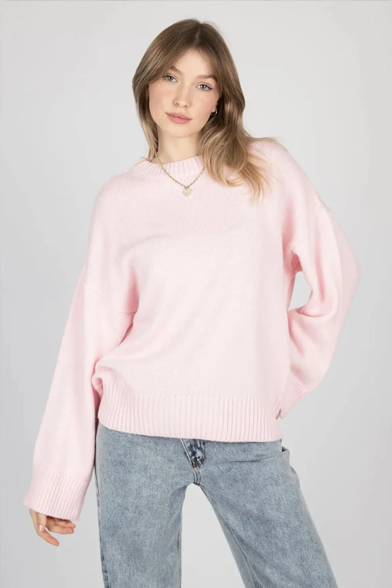 Hiccup Blush Pink Crew Neck Cozy Sweater for Women | Best Price UAE