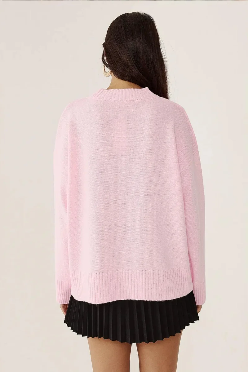 Hiccup Blush Pink Crew Neck Cozy Sweater for Women | Best Price UAE