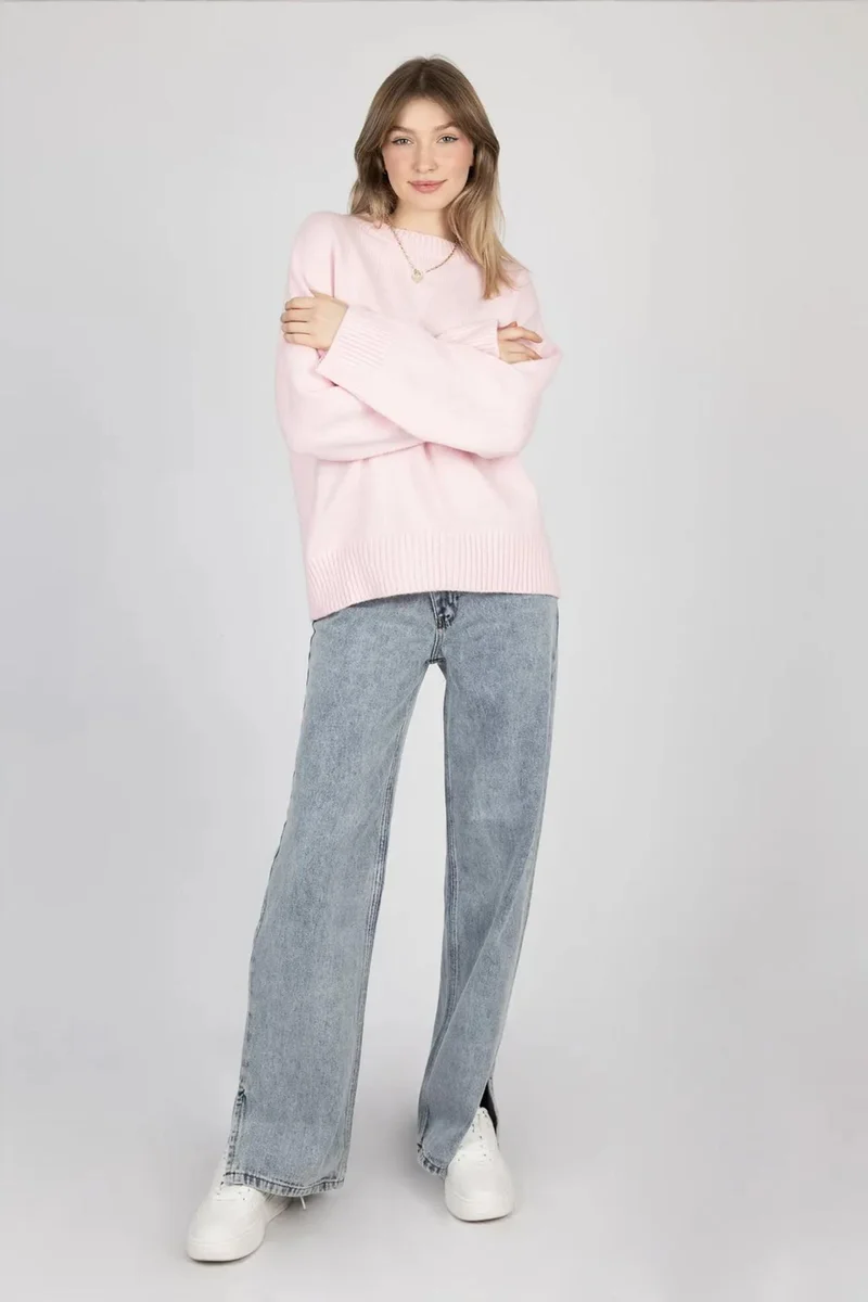 Hiccup Blush Pink Crew Neck Cozy Sweater for Women | Best Price UAE