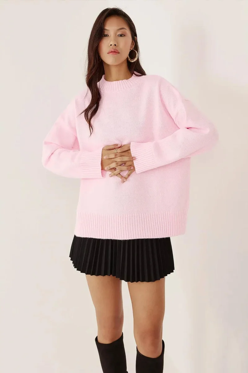 Hiccup Blush Pink Crew Neck Cozy Sweater for Women | Best Price UAE