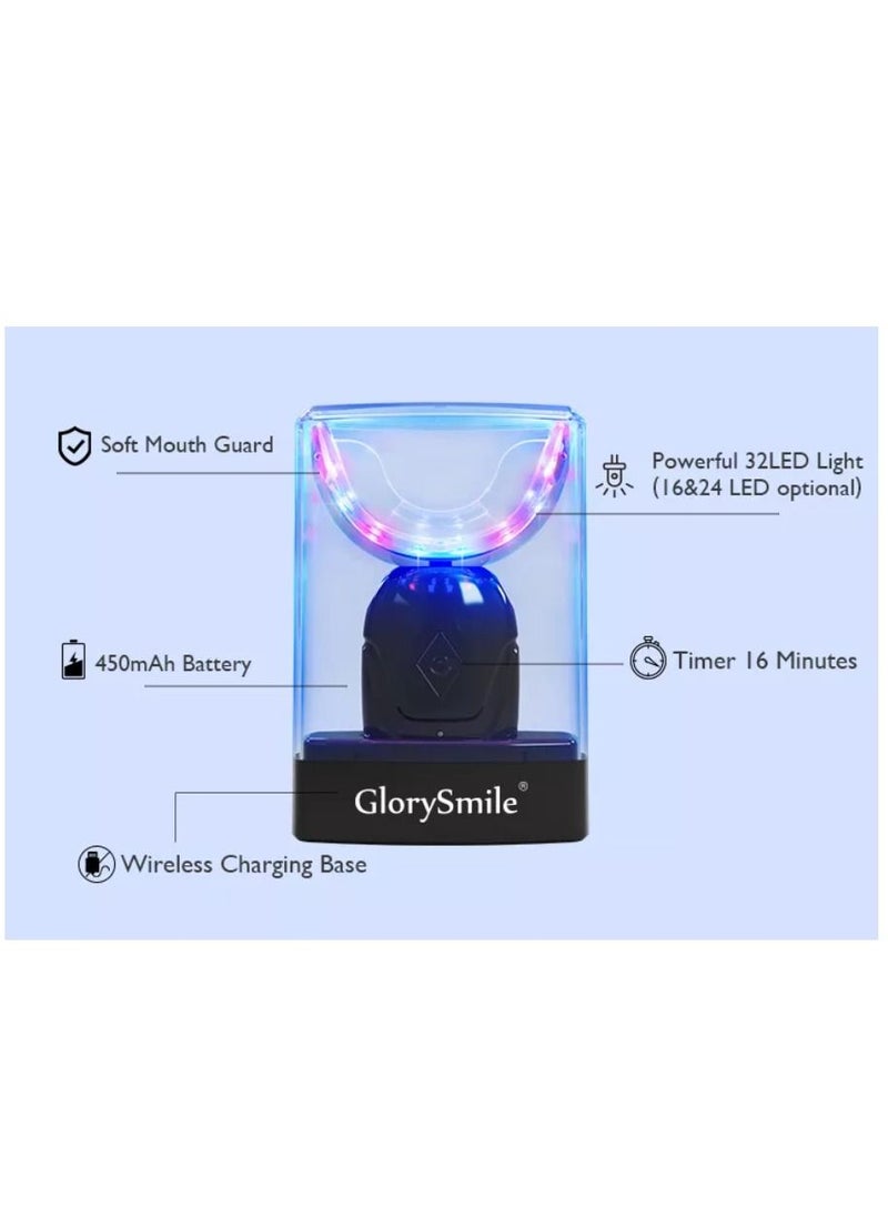 Wireless Rechargeable Teeth Whitening Kit Black Peroxide-Free LED Light Accelerator Comfortable Silicone Mouth Tray Includes x3 Gel Pens with Dental Grade Gel Unisex