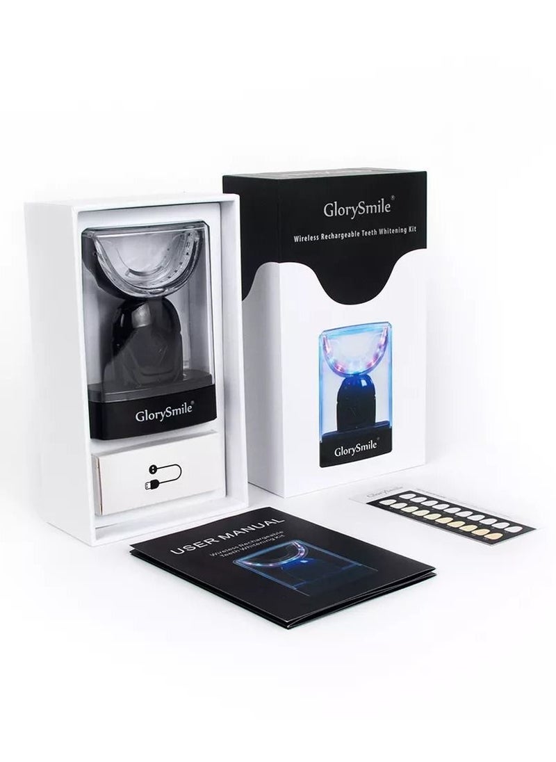 Wireless Rechargeable Teeth Whitening Kit Black Peroxide-Free LED Light Accelerator Comfortable Silicone Mouth Tray Includes x3 Gel Pens with Dental Grade Gel Unisex