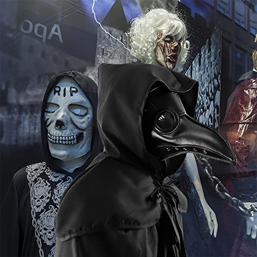 N.C Halloween Plague Doctor Mask Plague Doctor Costume Obito Mask Steampunk Halloween Mask Horror Scary Halloween Mask Costume Props for Party Prom Halloween Gifts Set（3-pc Set） (Black), 12 inches - Image 2