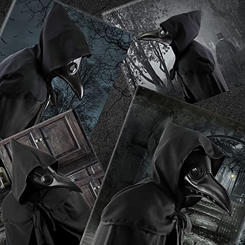 N.C Halloween Plague Doctor Mask Plague Doctor Costume Obito Mask Steampunk Halloween Mask Horror Scary Halloween Mask Costume Props for Party Prom Halloween Gifts Set（3-pc Set） (Black), 12 inches - Image 3