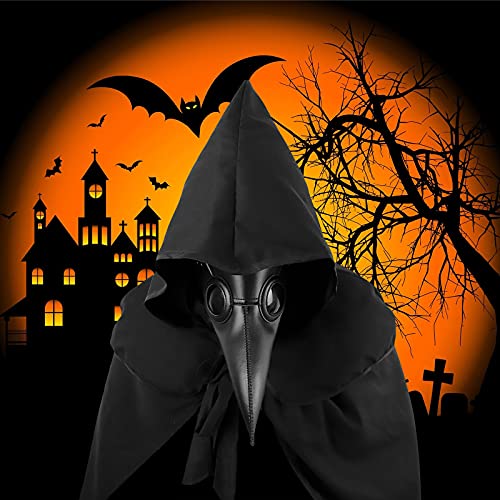 N.C Halloween Plague Doctor Mask Plague Doctor Costume Obito Mask Steampunk Halloween Mask Horror Scary Halloween Mask Costume Props for Party Prom Halloween Gifts Set（3-pc Set） (Black), 12 inches - Image 4