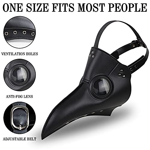 N.C Halloween Plague Doctor Mask Plague Doctor Costume Obito Mask Steampunk Halloween Mask Horror Scary Halloween Mask Costume Props for Party Prom Halloween Gifts Set（3-pc Set） (Black), 12 inches - Image 5