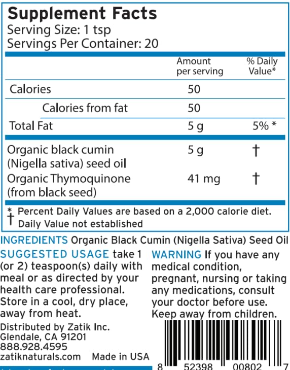 Zatik Naturals - Black Cumin Seed Oil, Unrefined, USDA Organic, Cold-Pressed - Higher EFAs, Serving Natural Immune Booster and All-Natural Defense Mechanism. 3.38 fl oz (100mL) - Image 3