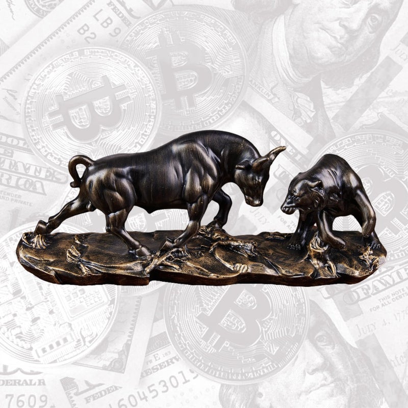 AETVRNI AETVRNI Wall Street Bull Statue Sculpture Stock Market Charging Bull Animal Figurine  Resin Sculpture of Bull VS Bear Ideal Gifts for Financial Investment Managers InvestorBronze11in