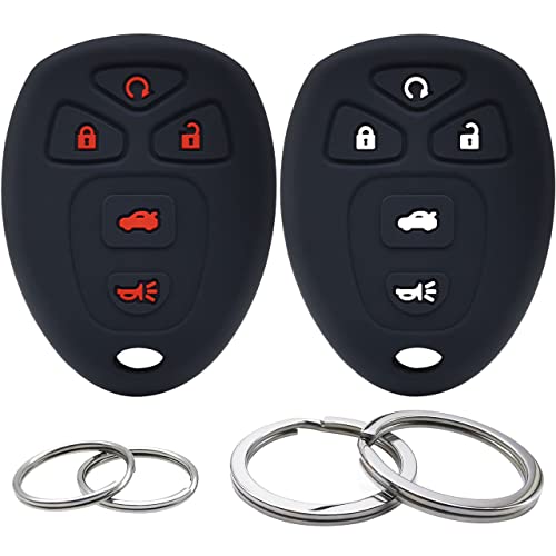 GFDesign غطاء مفتاح عن بعد سيليكون 5 أزرار 2 قطعة واقي غلاف متوافق مع شيفروليه كولبالت مالibu سوبربان تاهو ترافيرس جي إم سي أكاديا يوكون بويك إنكلايف لاكروس كاديلاك إسكاليد SRX (أسود) - Image 1