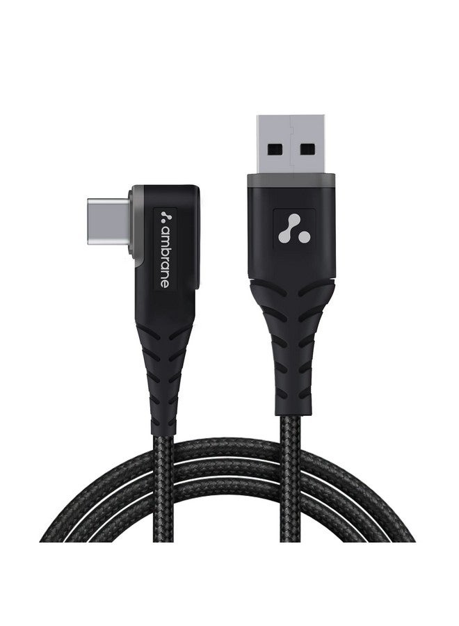 AMBRANE Ambrane Type C Mobile Charging Cable 3A Fast Charging, 1 Meter, L Shaped Braided Cable, 480Mbps Data Transfer for Smartphones, Tablets, Laptops & Other Type C Devices (ABLC10, Black)  - Image 1