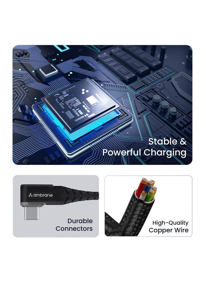 AMBRANE Ambrane Type C Mobile Charging Cable 3A Fast Charging, 1 Meter, L Shaped Braided Cable, 480Mbps Data Transfer for Smartphones, Tablets, Laptops & Other Type C Devices (ABLC10, Black)  - Image 4