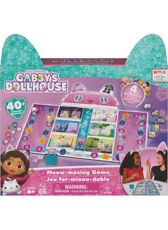 Spin Master Games Meow-mazing Board Game Based on the DreamWorks Netflix Show with 4 Kitty Headbands, for Families and Kids Ages 4 and up - Image 1