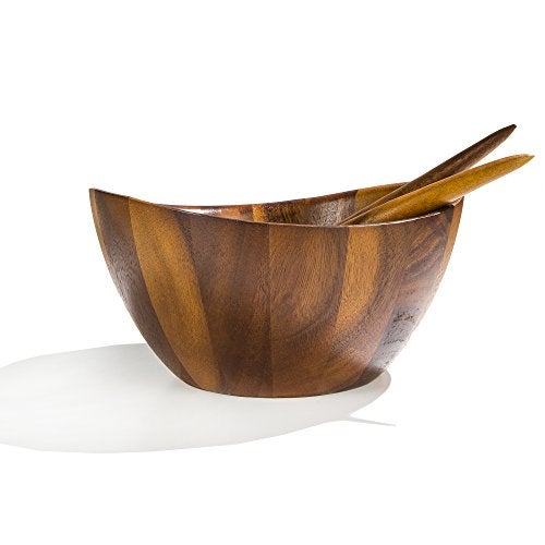nambe Gourmet Harmony 3 Piece Wooden Salad Bowl Set | Big 12-Inch Salad Bowl with Serving Utensils | Acacia Wood Salad Tosser and Fruit Bowl | Housewarming Gift | Designed by Wei Young - Image 1