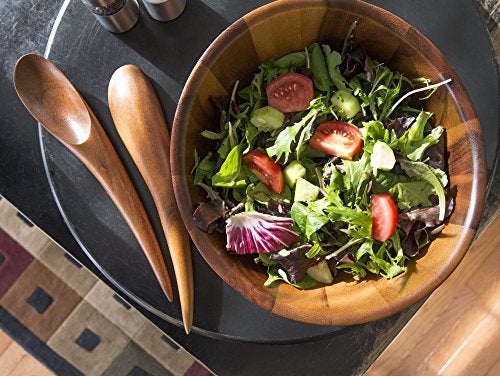 nambe Gourmet Harmony 3 Piece Wooden Salad Bowl Set | Big 12-Inch Salad Bowl with Serving Utensils | Acacia Wood Salad Tosser and Fruit Bowl | Housewarming Gift | Designed by Wei Young - Image 3