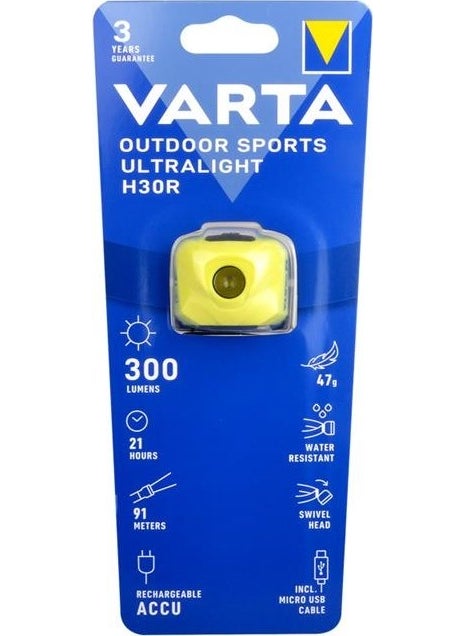 VARTA 18631201401 Outdoor Sports Ultralight H30R Yellow Rechargeable Headlamp  - Image 1