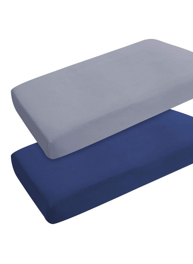 Coldwind Pack and Play Sheets Boy Girl, 2 Pack Portable Playard Sheet Fits for Graco Pack N Play, Snug Fit Breathable Soft Fitted Playpen Sheet, Mini Crib Sheets, Grey & Navy - Image 1