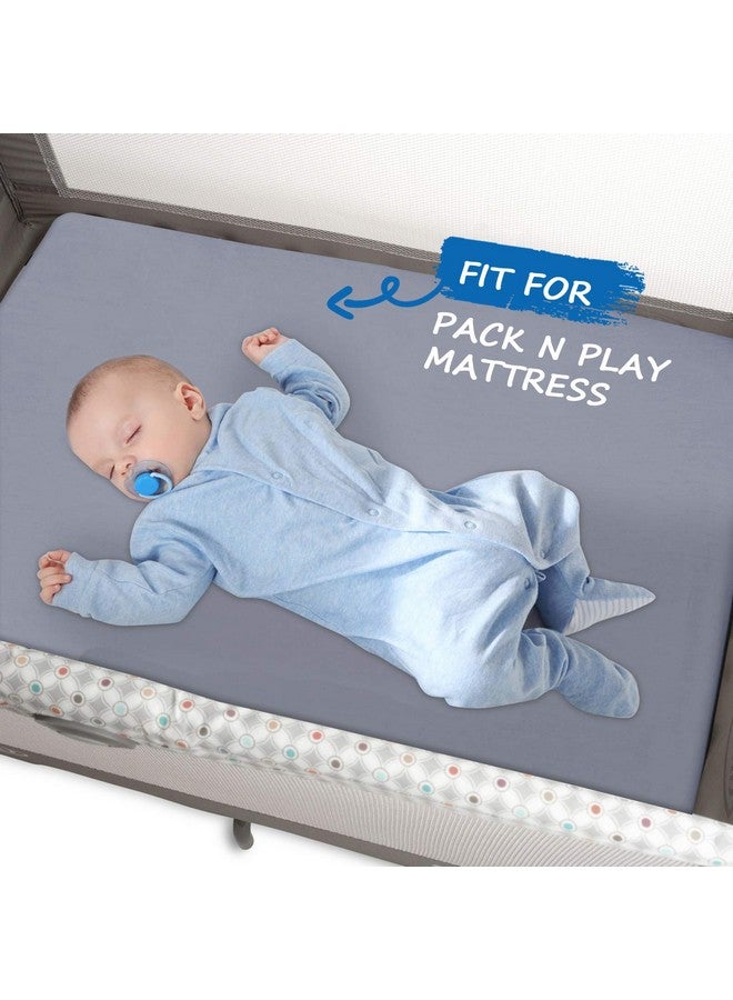 Coldwind Pack and Play Sheets Boy Girl, 2 Pack Portable Playard Sheet Fits for Graco Pack N Play, Snug Fit Breathable Soft Fitted Playpen Sheet, Mini Crib Sheets, Grey & Navy - Image 3
