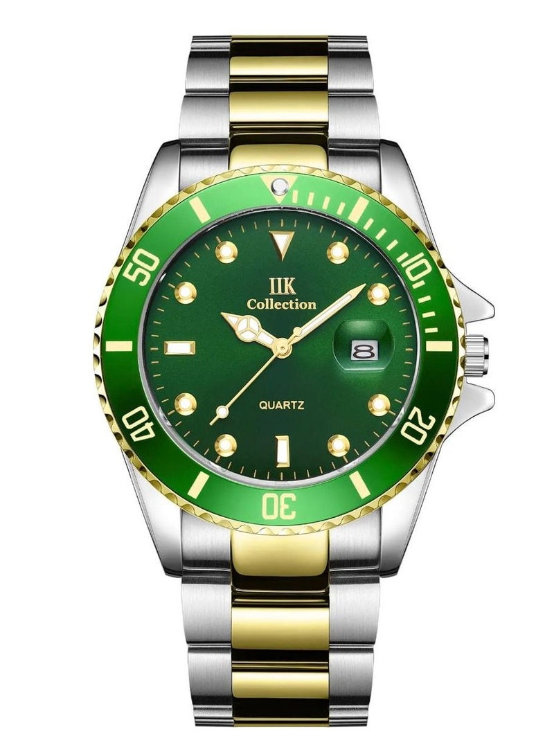 IIK Collection Men's Wrist Watch, Silver and gold Band with Green Dial
