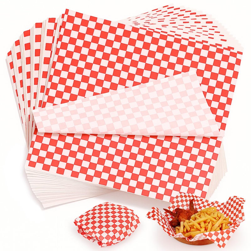 YQL 120PCS Deli Paper Sheets 12x12", Red Checkered Wax Paper for Food Wrapping, Grease Resistant Sandwich Wrap Parchment Liners, Disposable Food Basket Liners for Burgers, Parties, Fairs & Picnic Use - Image 1