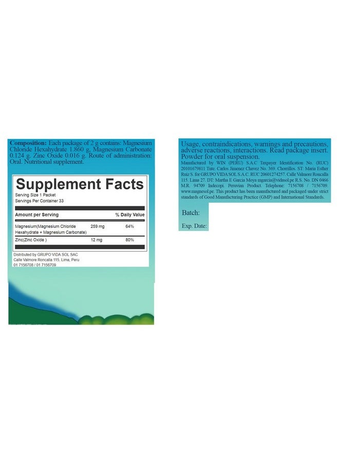 Magnesol Magnesium Supplement Magnesium Chloride With Zinc Oxide Powder Form 260Mg  33 Sachet 1 Pack  - Image 4