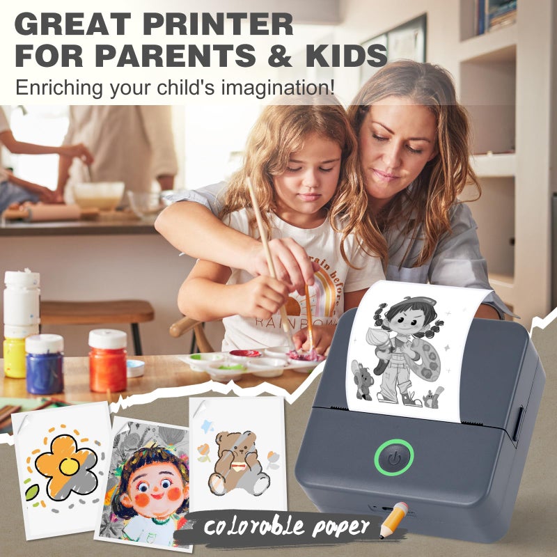 cudinham Print Pods Mini Printer, Sticker Printer with 10 Rolls Thermal Printing Paper, Inkless Pocket Printpod for Phone, Impresora PortÃ¡til for Notes, DIY, Compatible with iOS & Android (Grey) - Image 3
