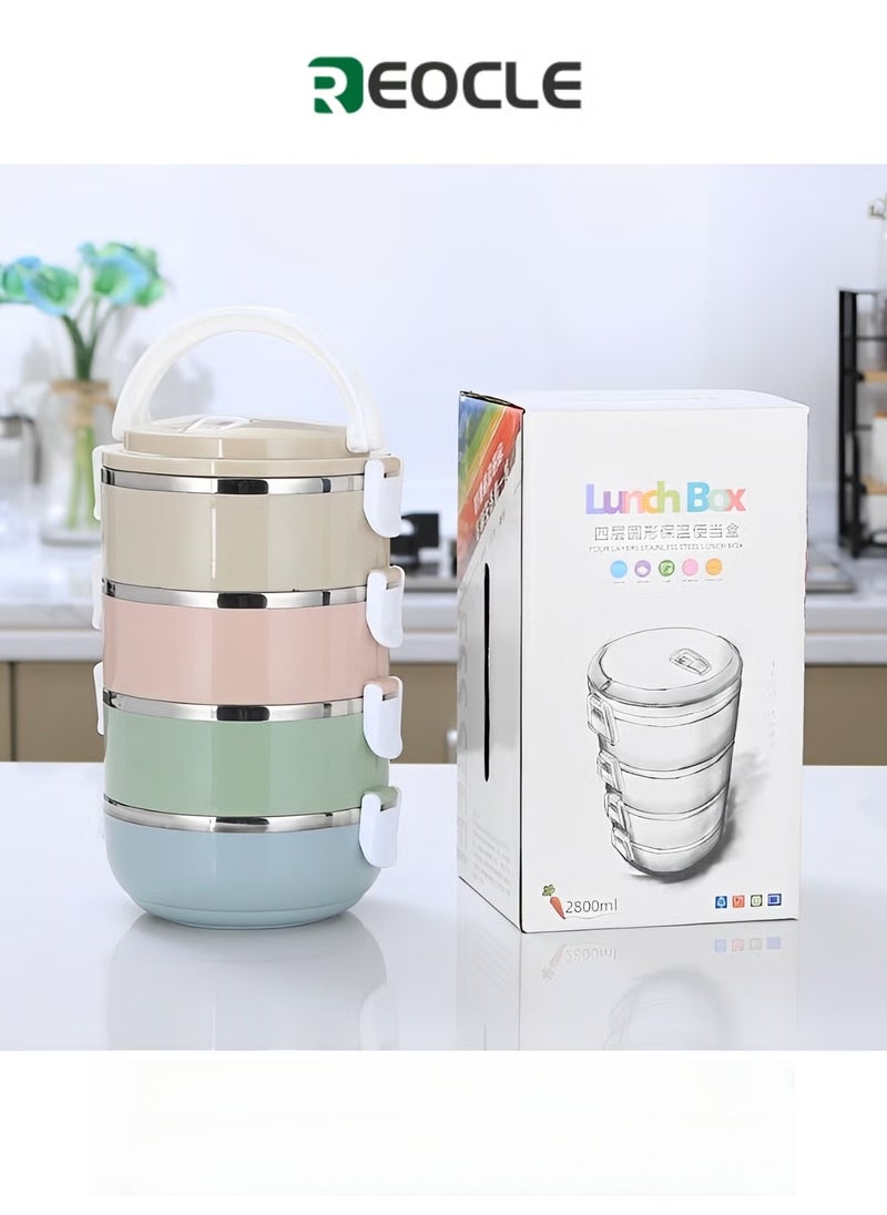 REOCLE 4 Stackable Lunch Containers for Adults Kids Modern Minimalist Design Bento Box Leak-Proof Lunchbox Bento Box for Dining Out & Work & Picnic & School - Image 1