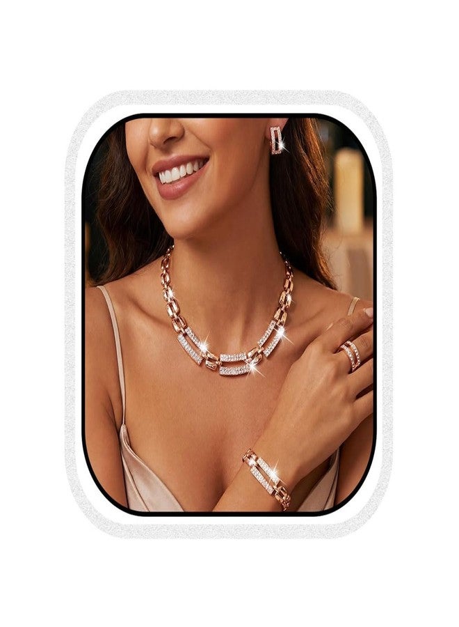 Unicra Gold Jewelry Sets Chunky Necklace Earrings Bracelet Ring Set Rhinestone Fashion Statement Costume Jewelry Set for Women (Gold) - Image 1