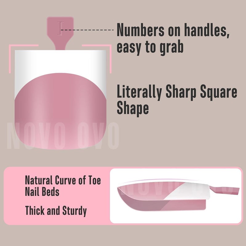 NOVO OVO French Tip Toe Nail Tips 8 MIXED SUMMER COLOR, Sharp Square Soft Gel False Toenail Extension, Need Builder Gel & Top Coat, no Glue Included, Full Cover Acrylic for DIY x 15 Sizes 240 pcs - Image 2