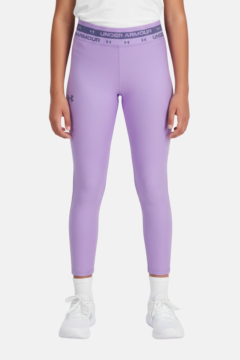 UNDER ARMOUR Kids Girl Brand Logo Pull On Training Leggings, Lavender - Image 1