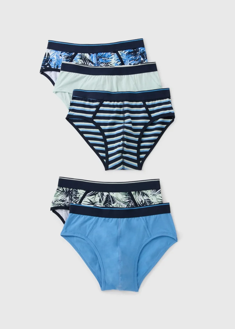Matalan 5 Pack Green Palm Printed Briefs