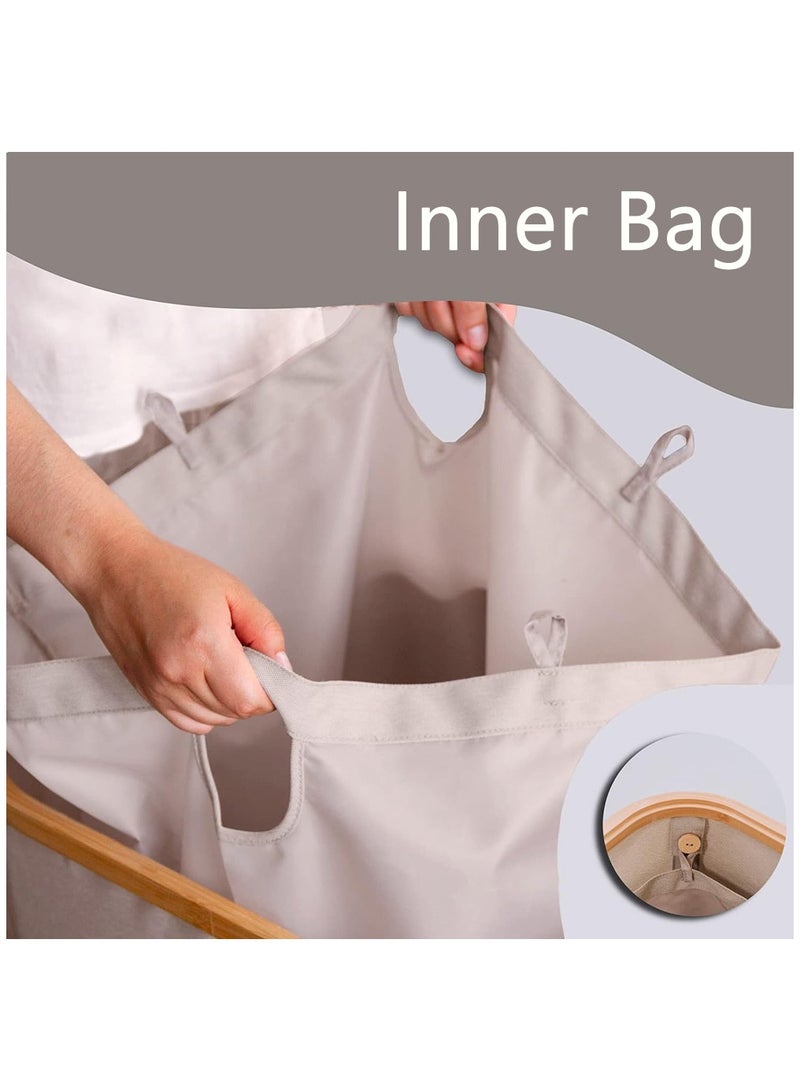 عربست سلة غسيل، سلة غسيل مع كيس غسيل وغطاء قابلين للإزالة، سلة قابلة للطي لغرفة النوم والحمام وغرفة المعيشة (بيج) - Image 3