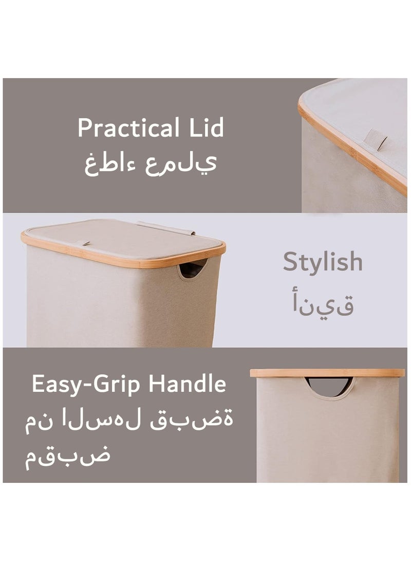 عربست سلة غسيل، سلة غسيل مع كيس غسيل وغطاء قابلين للإزالة، سلة قابلة للطي لغرفة النوم والحمام وغرفة المعيشة (بيج) - Image 5